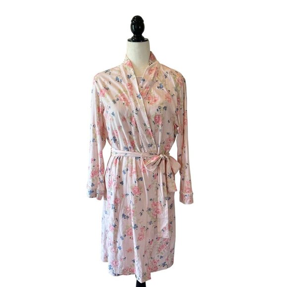 Charter Club Pink Floral Robe Small 100% Cotton Lightweight Lounge Bath Wrap - Picture 1 of 12